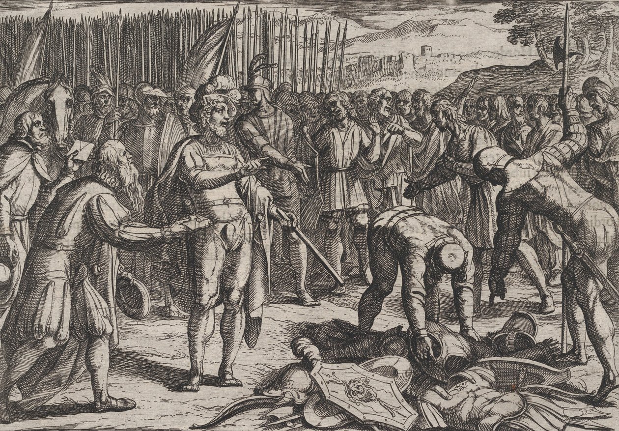 Tafel 7: Deutsche Gesandte besuchen Civilis, aus Der Krieg der Römer gegen die Bataver, 1611 von Antonio Tempesta