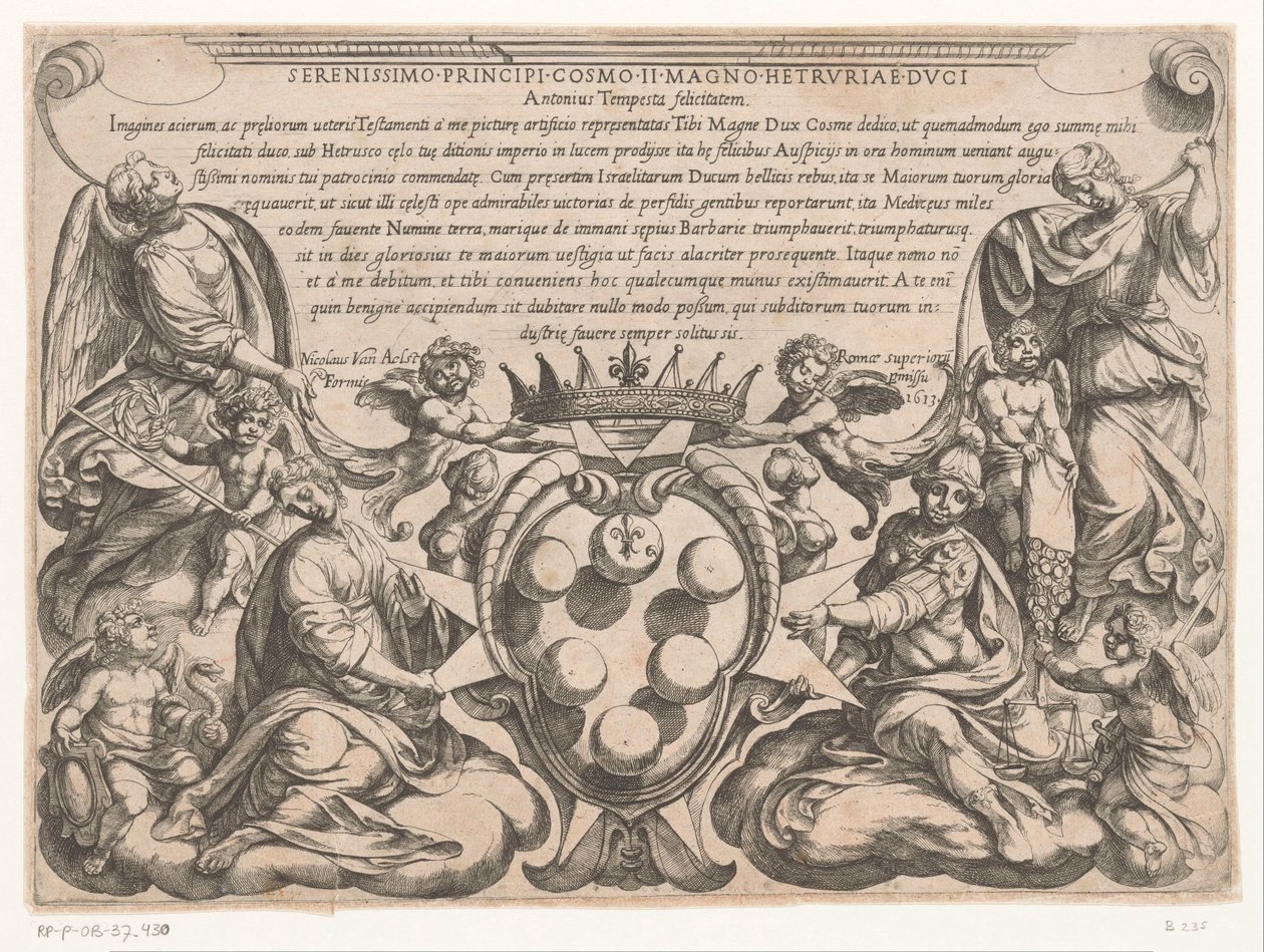 Titelblatt mit Widmung an und Wappen von Cosimo II de