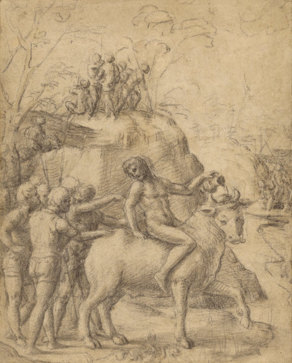 Correggio - Ein Mann reitet auf einem Stier und andere Figuren von Antonio da Correggio