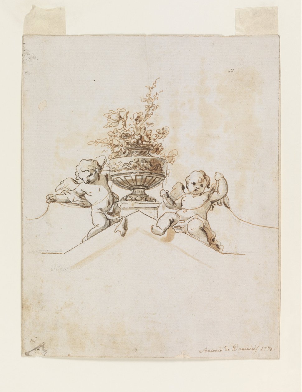 Zwei Putti neben einer Vase mit Blumen von Antonio di Dominici