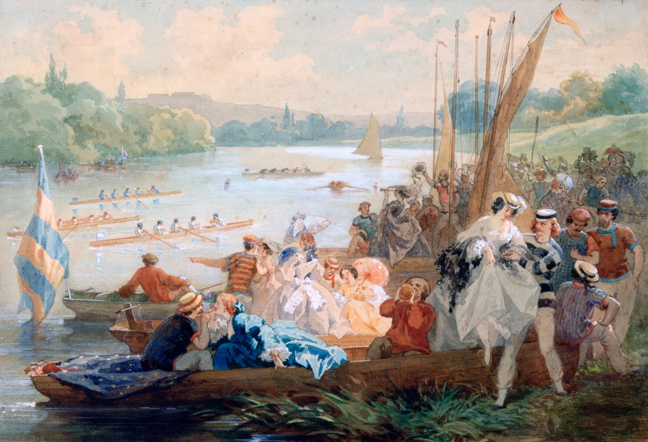 Eine Regatta in Asnieres während des Zweiten Kaiserreichs, ca. 1868-1905 von Antony Paul Emile Morlon