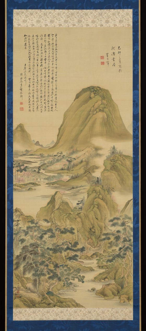Nach Das Lied vom Pfirsichblütenquell, zugeschrieben Dong Qichang, mit einer Inschrift von Wang Weis Gedicht, zugeschrieben Chen Jiru von Aoki Shukuya