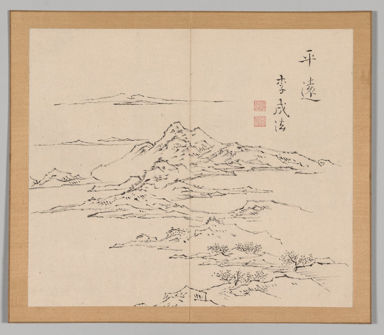 Doppelalbum mit Landschaftsstudien nach Ikeno Taiga, Band 2 Blatt 8, 18. Jahrhundert von Aoki Shukuya