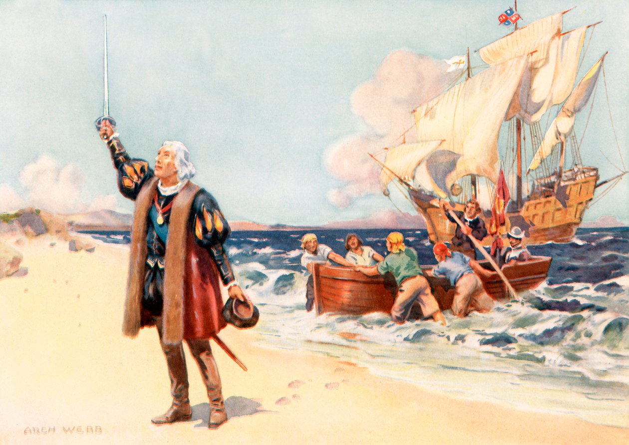 Kolumbus landet in Amerika, 12. Oktober von Archibald Bertram (after) Webb