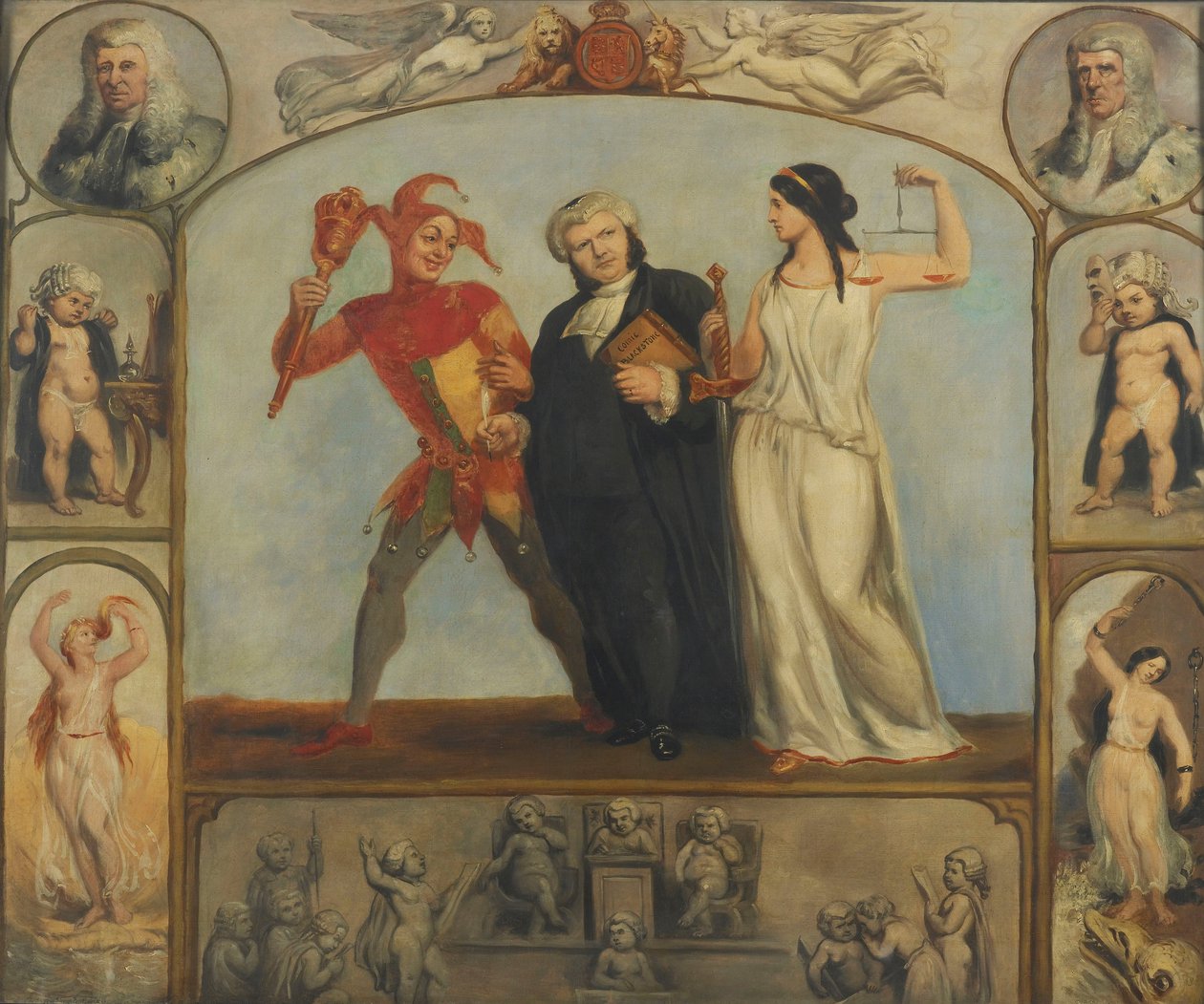Porträt von Renton Nicholson mit allegorischen Szenen und Figuren von Archibald Henning