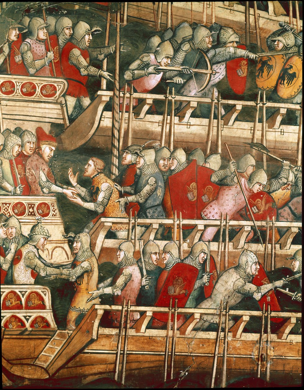 Seeschlacht bei Punta Salvore im Golf von Triest. Detail des Geiselaustauschs von Aretino Luca Spinello or Spinelli