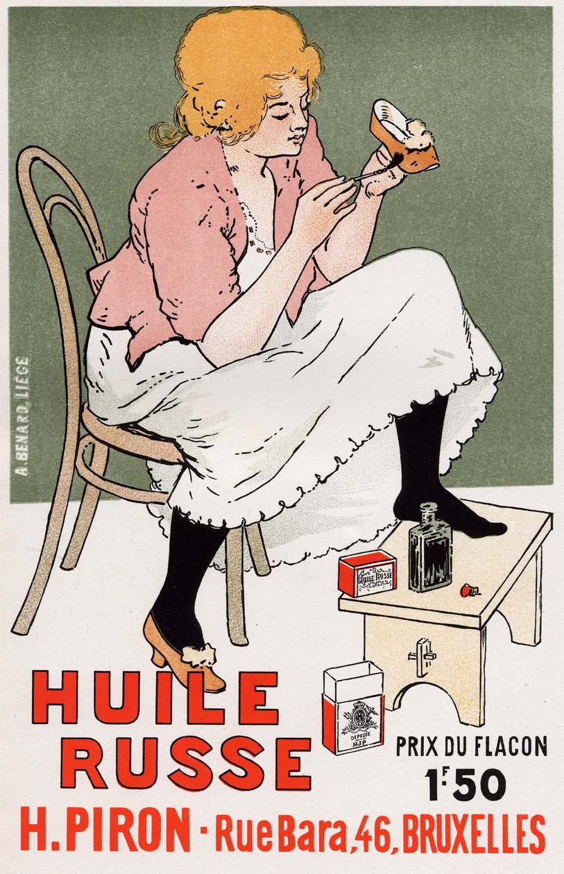 Lifestyle. Mode. Russische Ölmalerei, Schuhreparatur. Plakat von Armand Rassenfosse, Belgien, ca. 1895 von Armand Rassenfosse