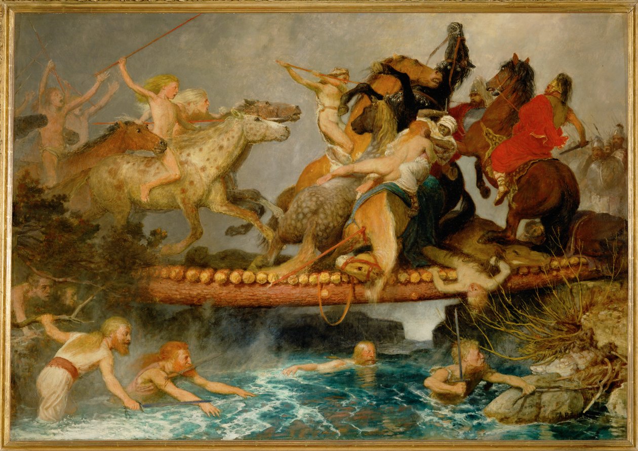 Kampf auf einer Brücke von Arnold Böcklin
