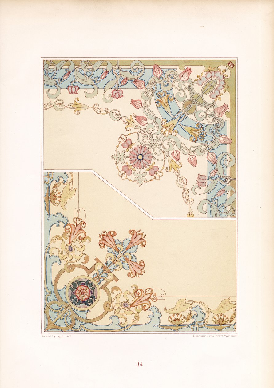 Jugendstil-Eckornamente mit Blumenmotiven von Arnold Lyongrün
