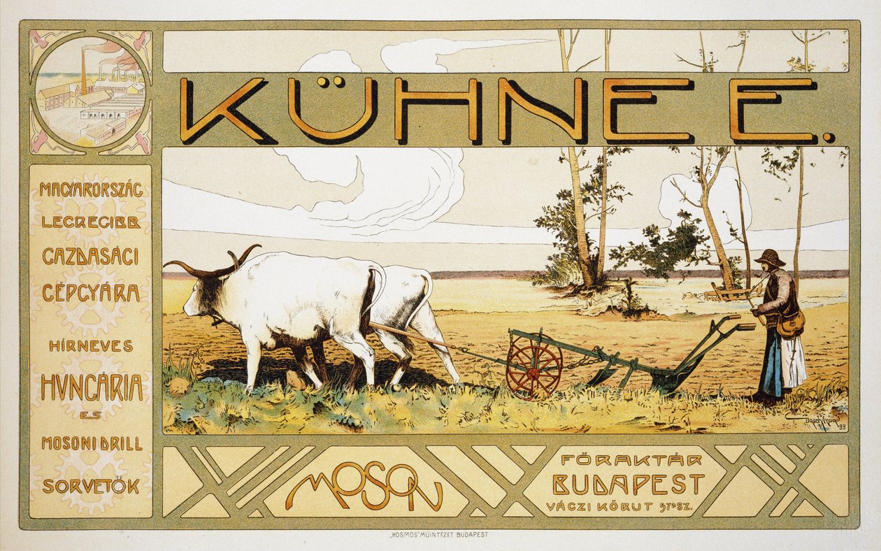 Reproduktion eines Posters zur Werbung für Kuhnee Agricultural Manufacturers, 1899 von Arpad Basch