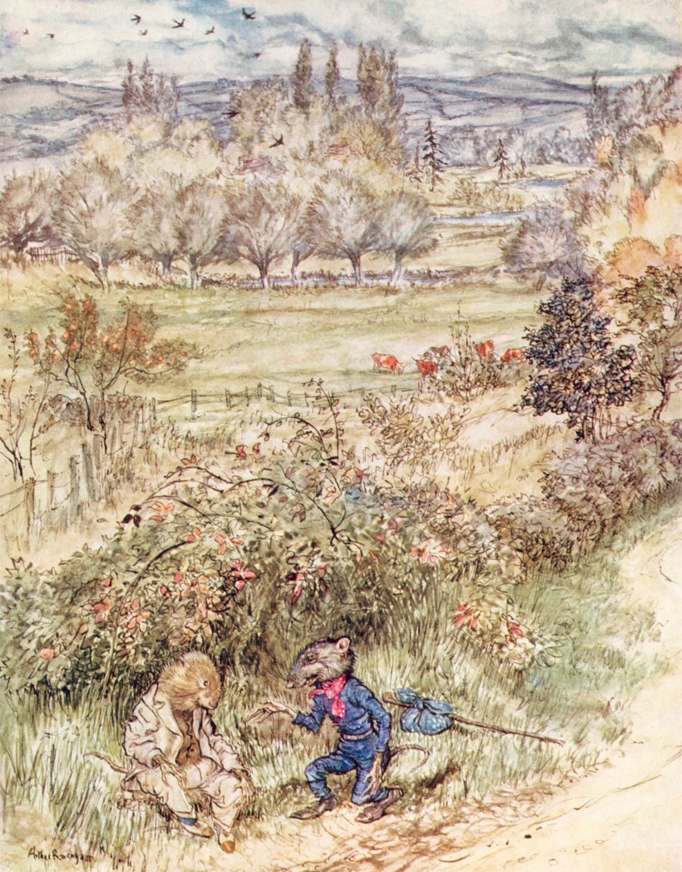 Illustration für Der Wind in den Weiden von Kenneth Grahame von Arthur (after) Rackham