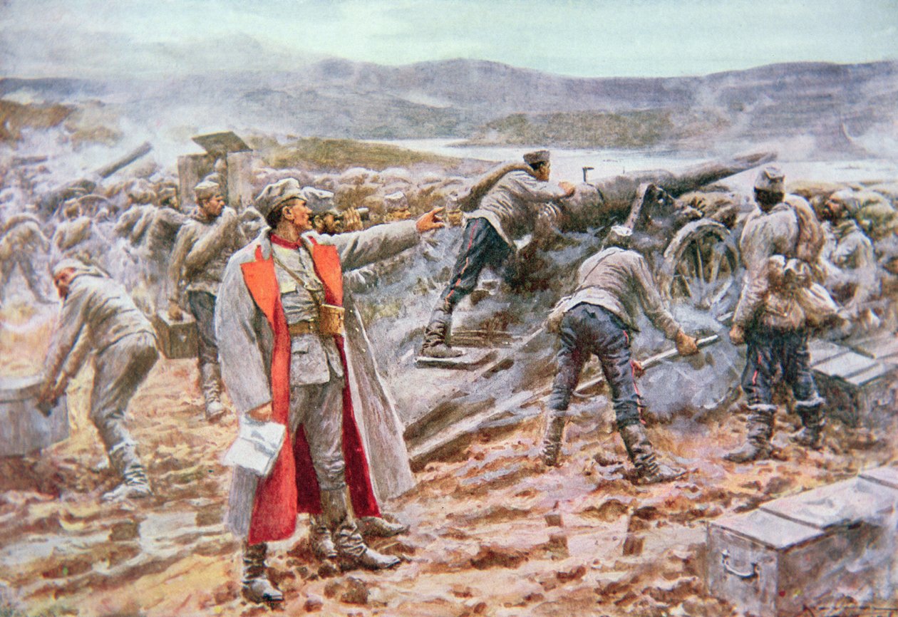 Serbische Artillerie im Einsatz gegen die Österreicher von Arthur C. (after) Michael