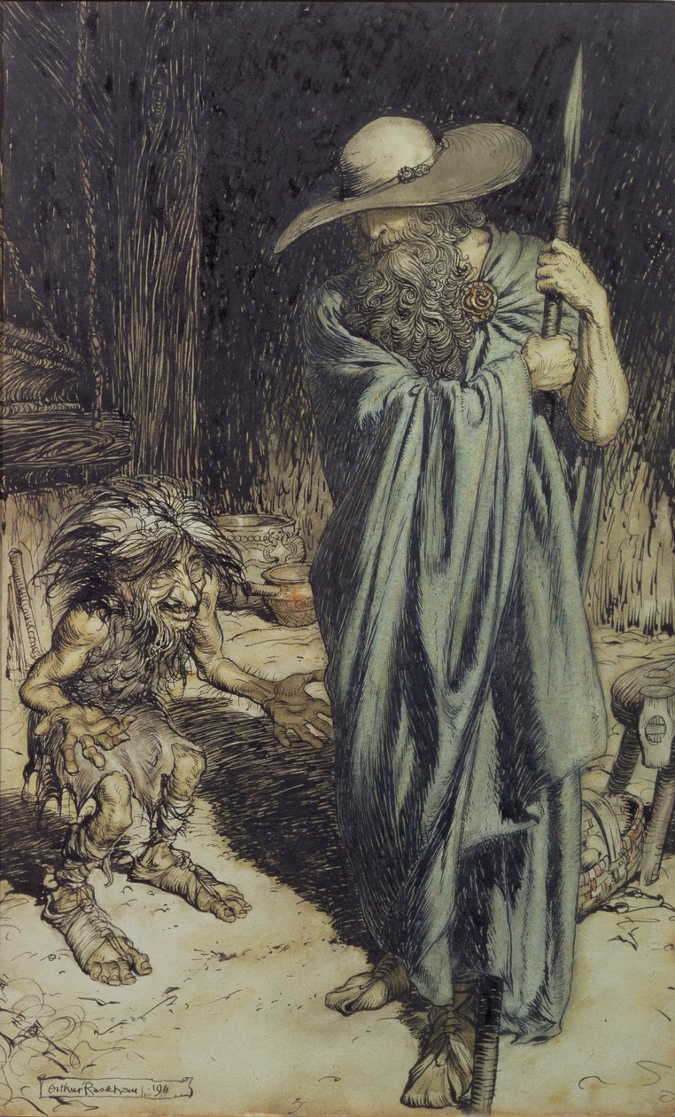 Zwerg und Wotan, aus Wagners Ring des Nibelungen, 1911 von Arthur Rackham