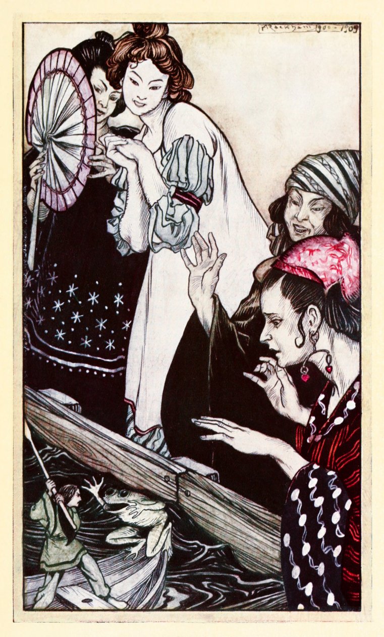 Gullivers Begegnung mit dem Frosch, aus Teil II: Eine Reise nach Brobdingnag in Gullivers Reisen von Jonathan Swift von Arthur Rackham