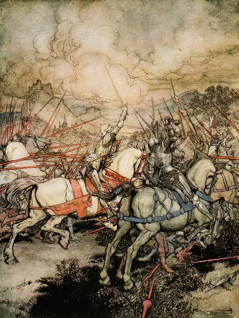 Wie Arthur sein Schwert, Excalibur, zum ersten Mal zog, Illustration aus 