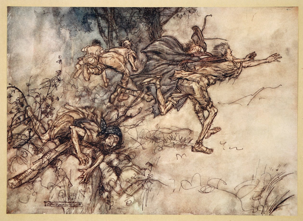O monströs! O seltsam! Wir sind heimgesucht. Betet, Meister! Flieht, Meister! Hilfe!, Illustration aus 