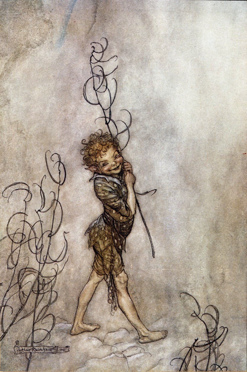 Puck, Charakter des Stücks. Illustration zu Ein Sommernachtstraum von William Shakespeare von Arthur Rackham