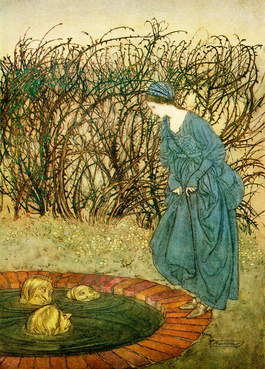 Die drei Köpfe des Brunnens, aus Englische Märchen nacherzählt von F.A. Steel, 1927 von Arthur Rackham