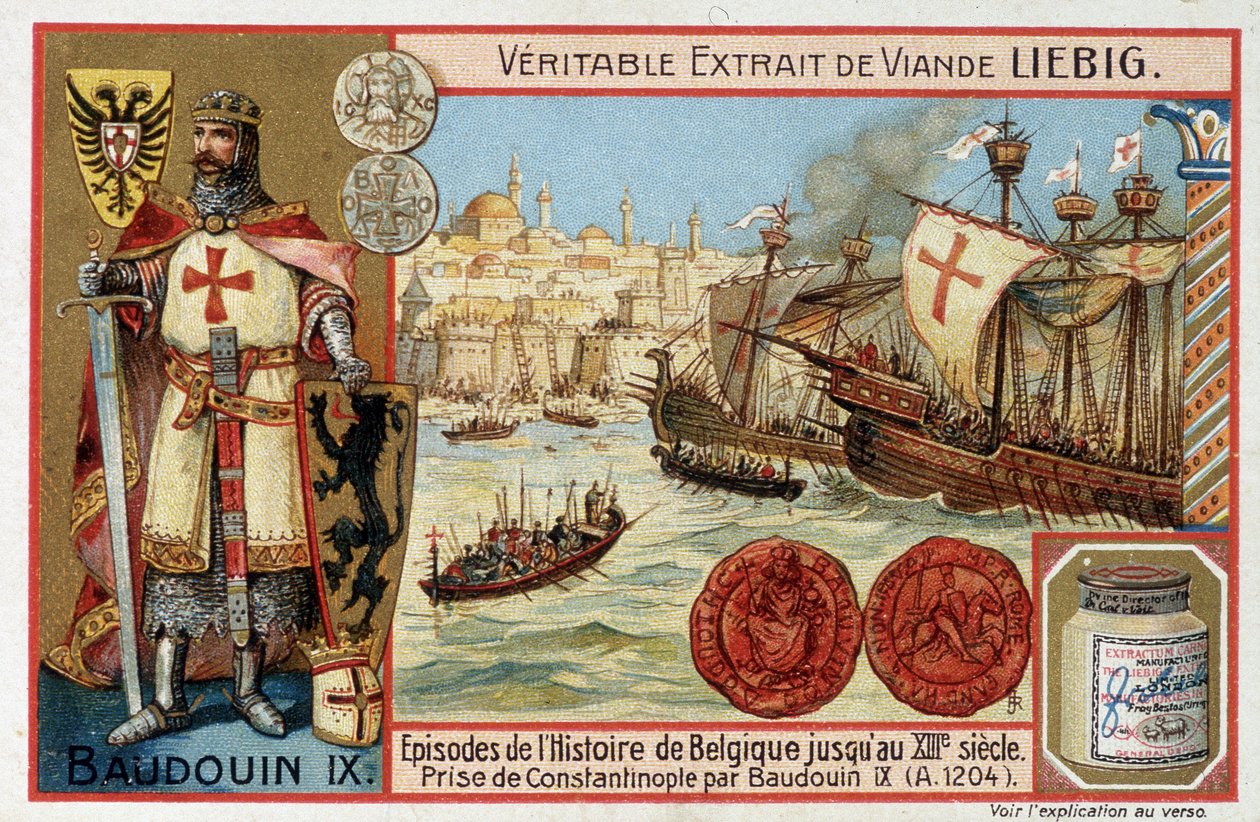 Eroberung von Konstantinopel durch Baudouin IX und Porträt von Baudouin IX von Flandern von Artist Unknown