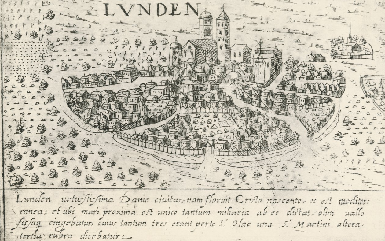 Stadt Lund, die im Mittelalter zu Dänemark gehörte von Artist Unknown