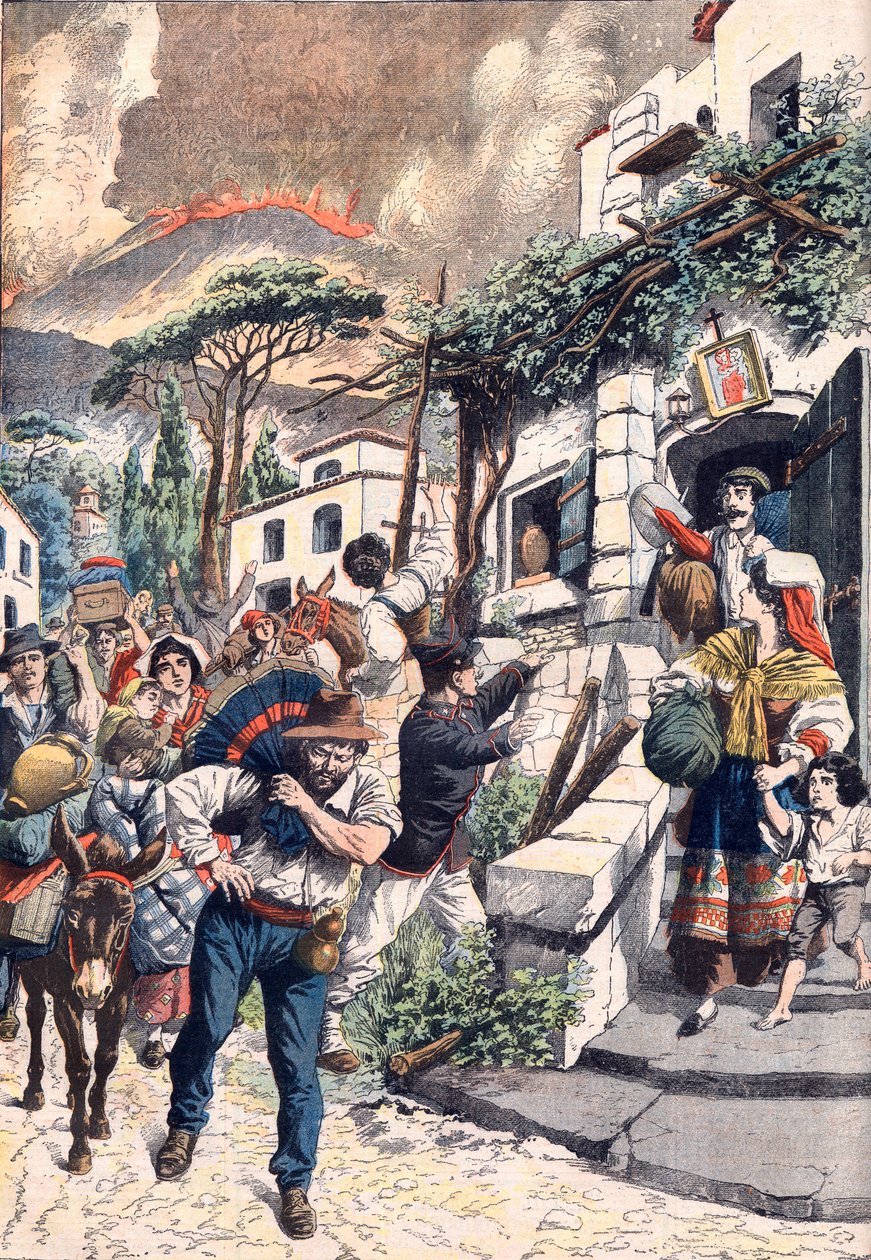 Ausbruch des Vesuvs, Menschen fliehen vor dem Vulkan, 1906 von Artist Unknown