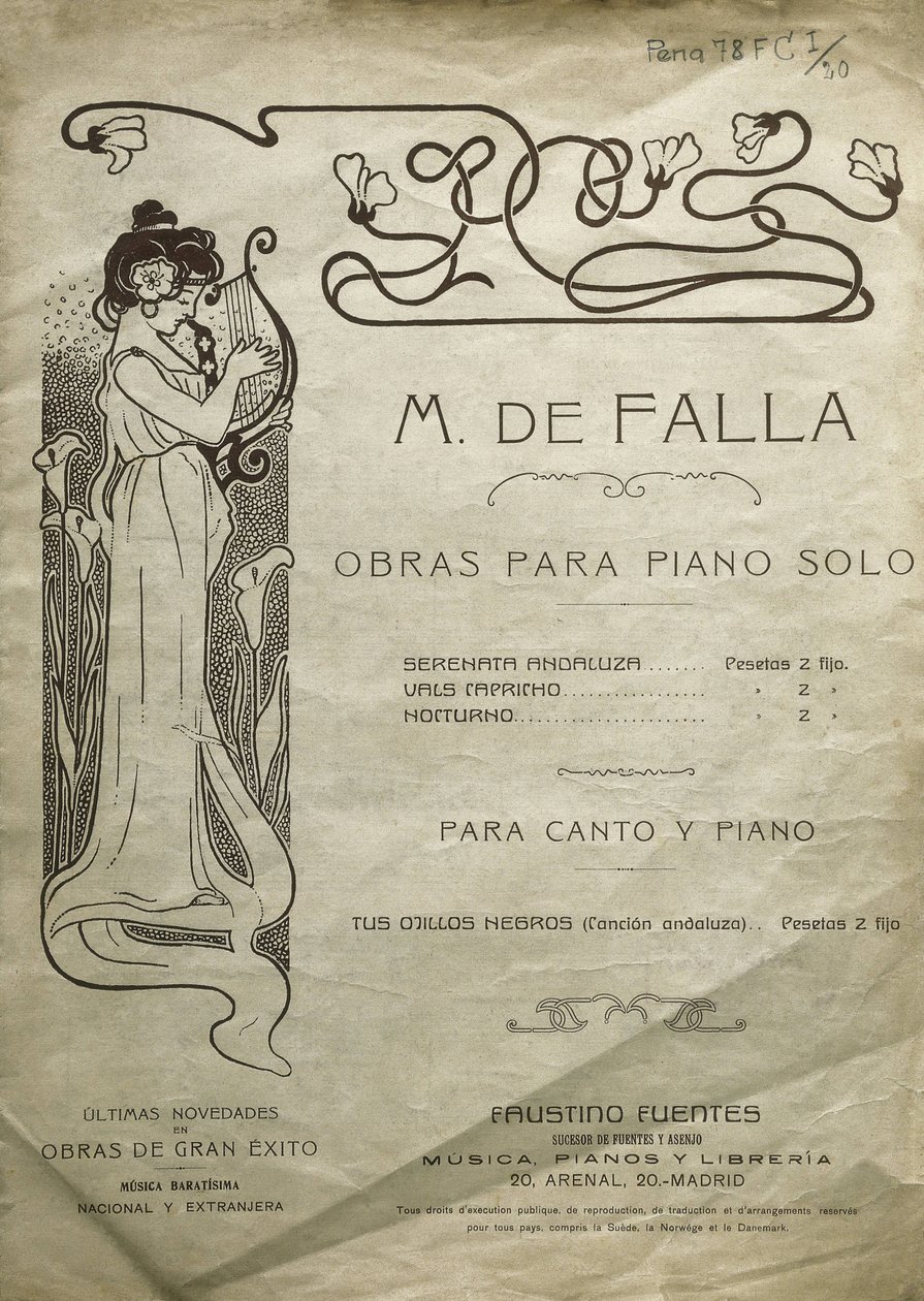 FALLA, Manuel de (1876-1946). Spanischer Komponist und Pianist. Werke für Klavier solo und für Klavier und Stimme. Herausgegeben in Madrid. von Artist Unknown