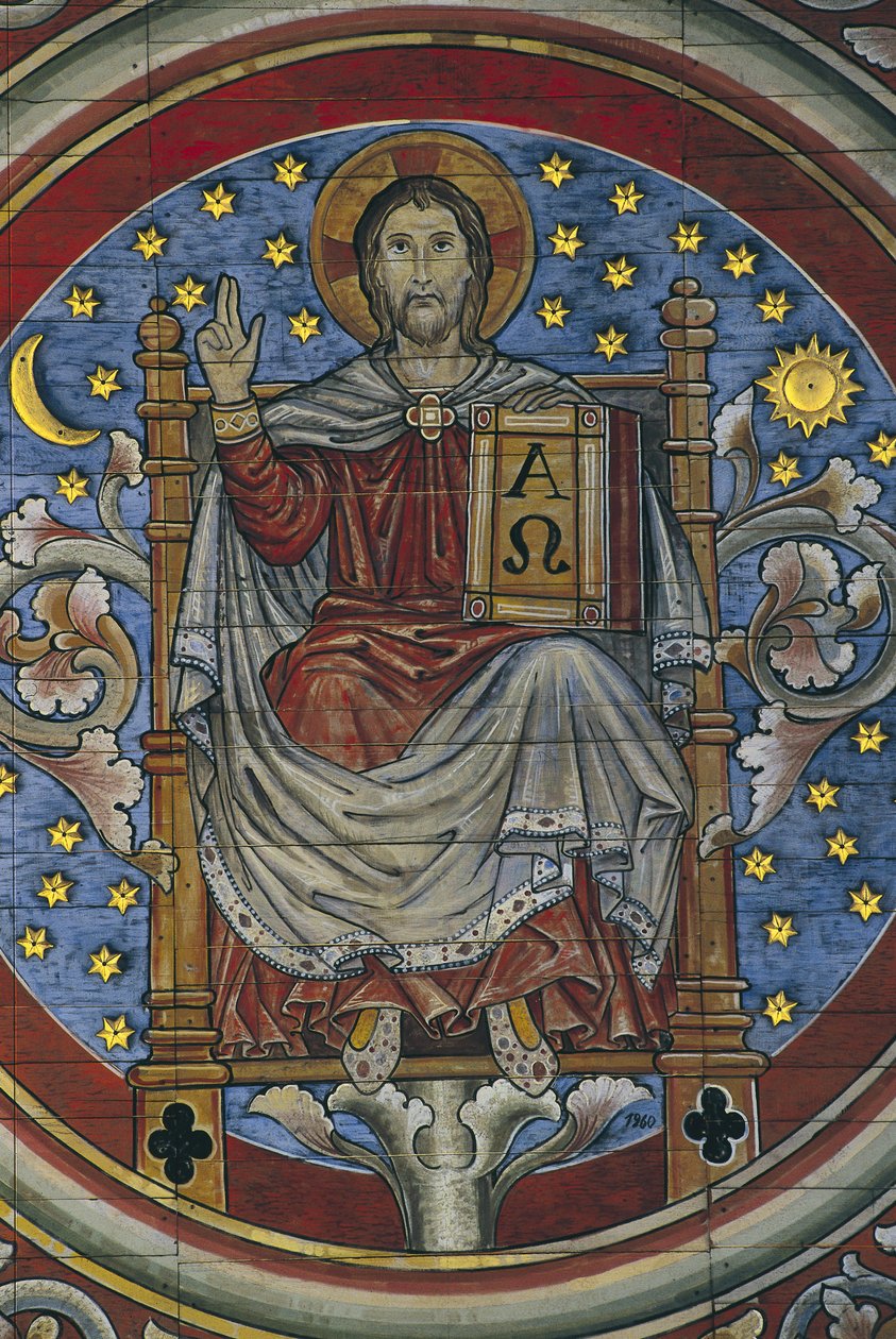 Deutschland. Niedersachsen. Hildesheim. Kirche St. Michael. Christus auf dem Thron, Detail von der Holzdecke (13. Jahrhundert). Romanische Kunst von Artist Unknown