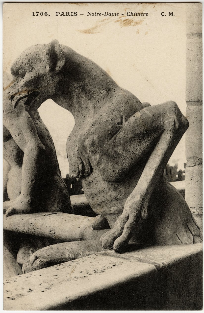 Wasserspeier oder Chimäre der Kathedrale Notre Dame de Paris - Postkarte, Selva-Sammlung von Artist Unknown