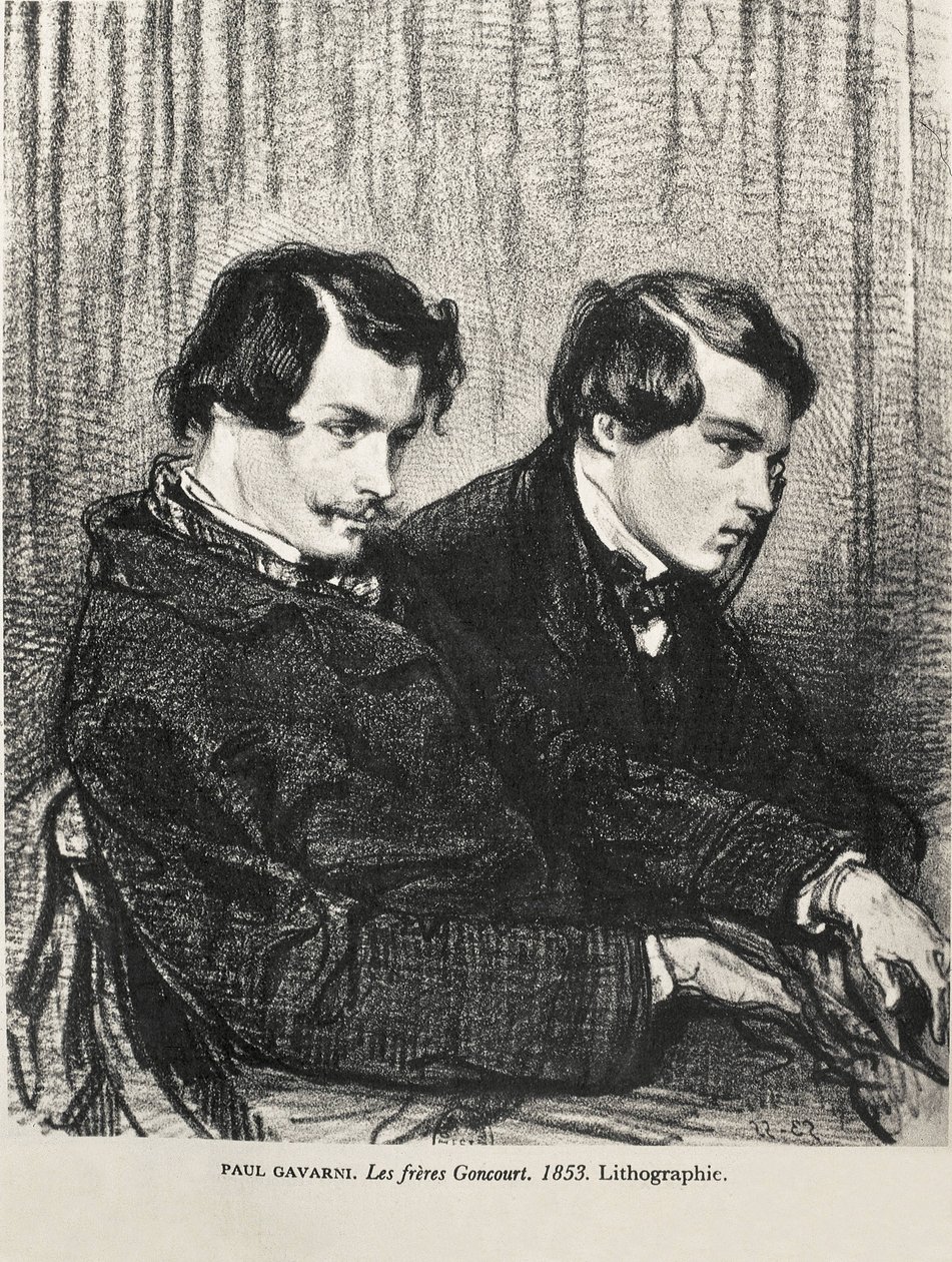 Gavarni, Hippolyte-Guillaume-Sulpice Chevalier, genannt Paul (1804-1866). Edmond und Jules de Goncourt in einer Theaterloge. 1853. GONCOURT, Edmon Huot von (1822-1896). Englischer Schriftsteller.; GONCOURT, Jules Huot de (1830-1870). Englischer Schriftstel von Artist Unknown