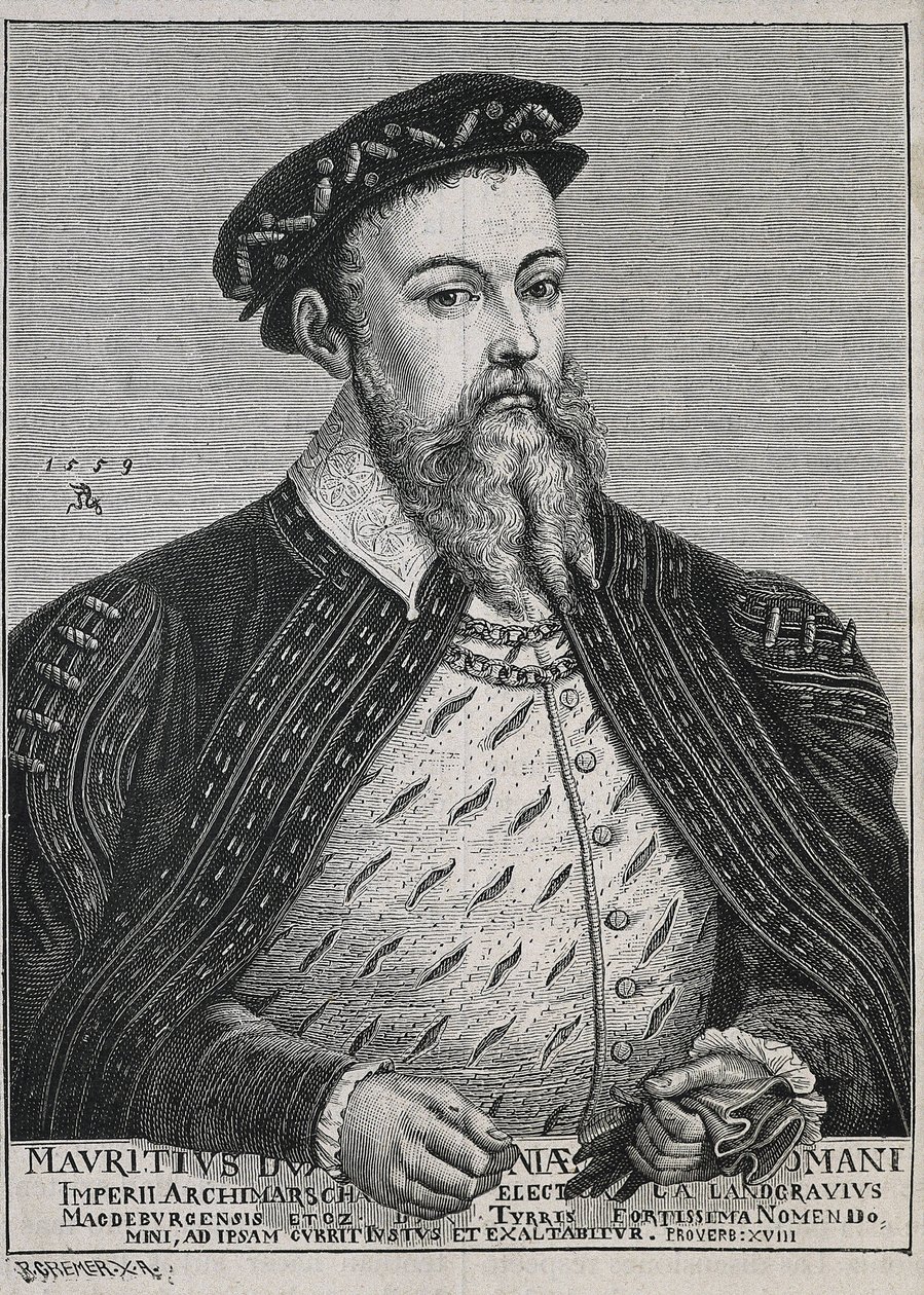 Moritz von Sachsen (1521-1553). Herzog (1541-47) und später Kurfürst (1547-53) von Sachsen. Protestant seit 1539. Porträt nach einem Gemälde von Lucas Cranach. (Stich) von Artist Unknown