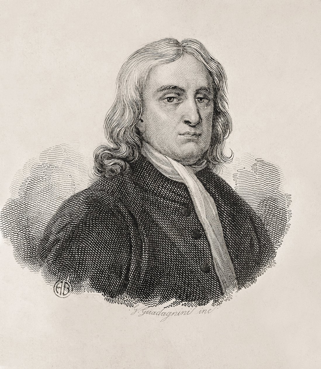 Porträt von Isaac Newton, Werk von Gaetano Guadagnini. Gravur. von Artist Unknown