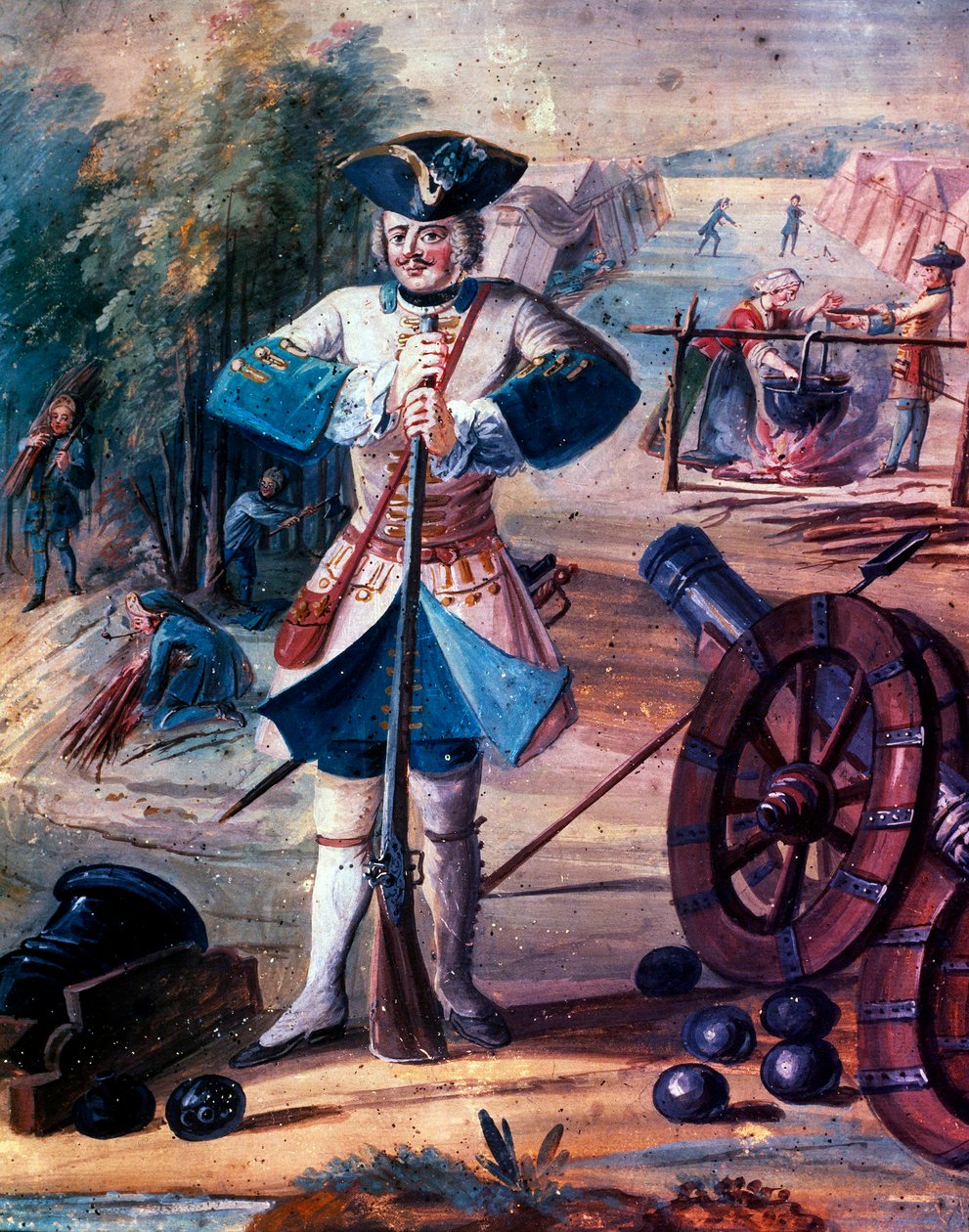 Darstellung eines Infanterie-Grenadiers des Regiments von König Ludwig XV. (1723-1774) um 1740, Detail von Artist Unknown