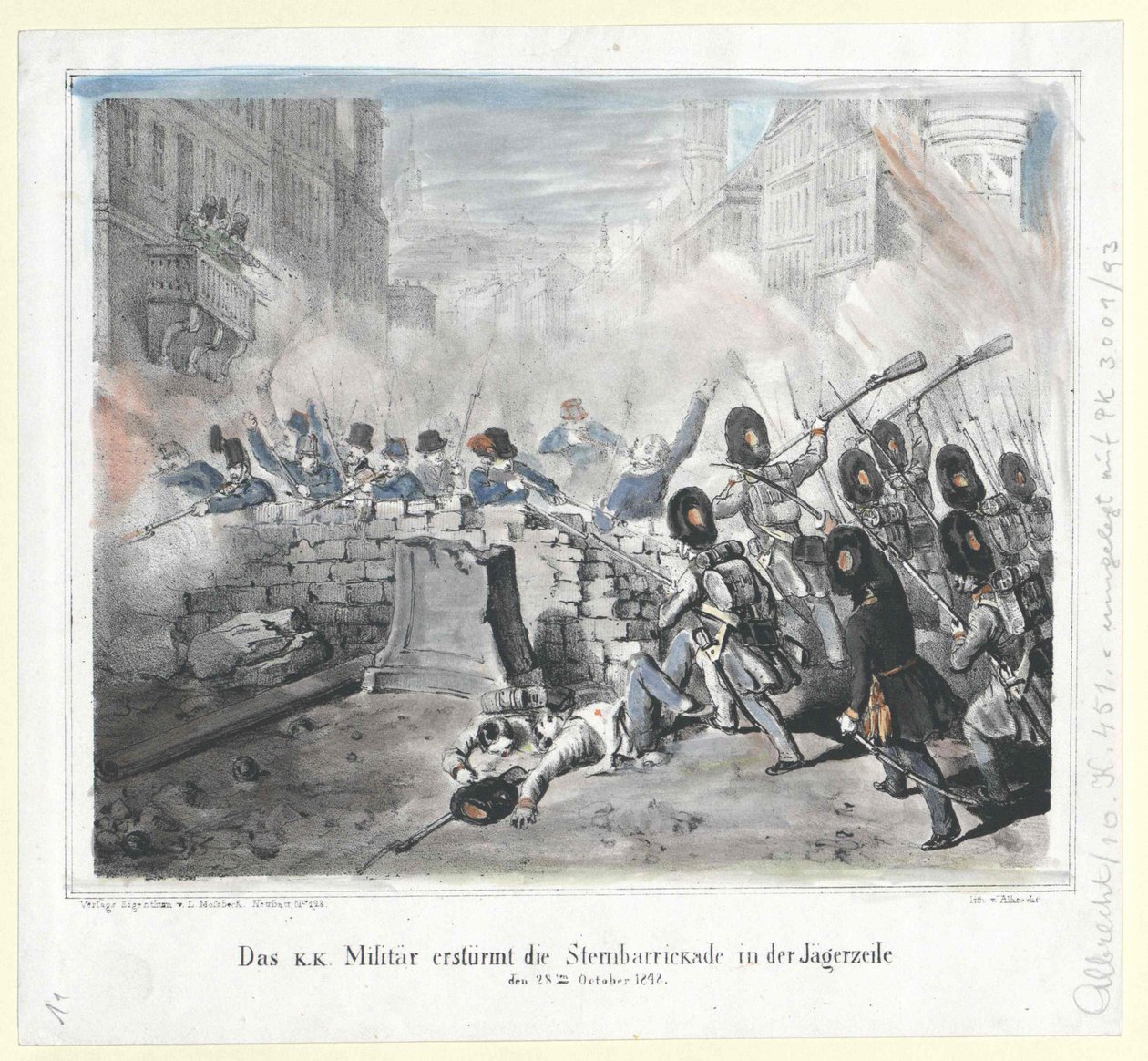 Das k. k. Militär stürmt die Sternbarrikade in der Jägerzeile am 28. Oktober 1848 von Artist Unknown