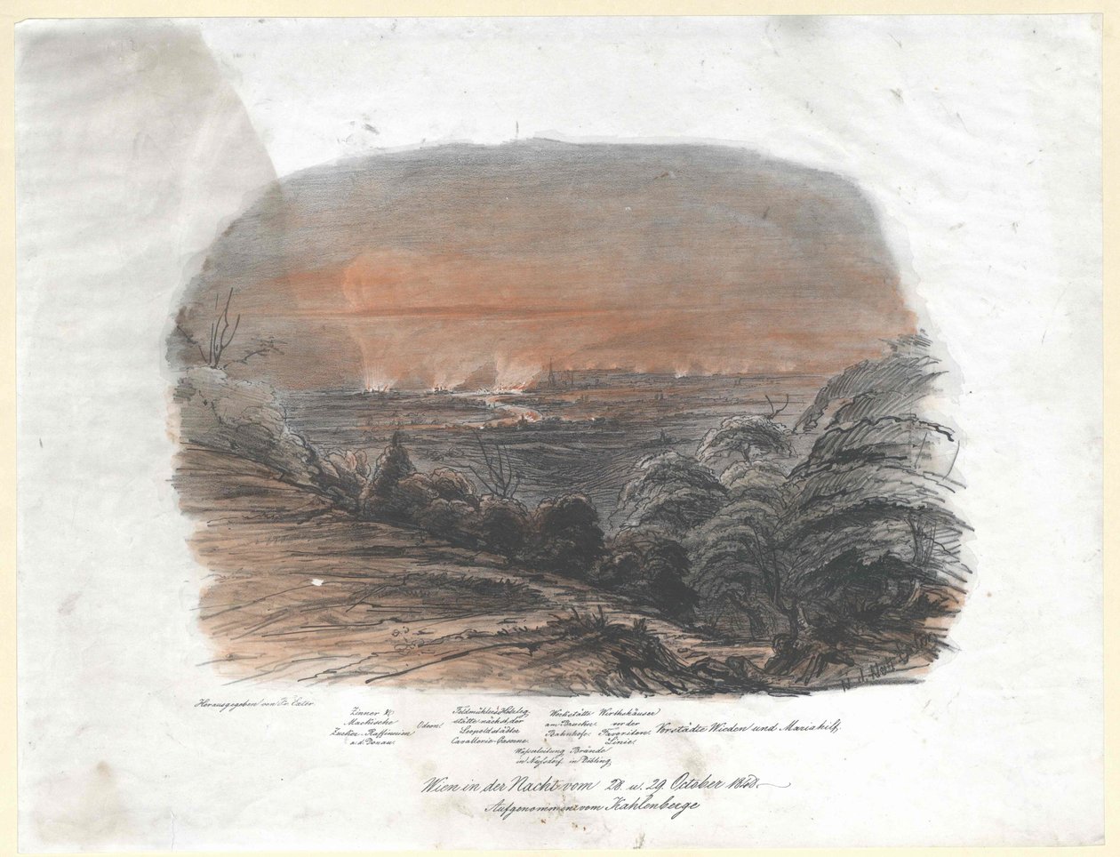 Wien in der Nacht vom 28. auf den 29. Oktober 1848. Aufnahme vom Kahlenberg von Artist Unknown