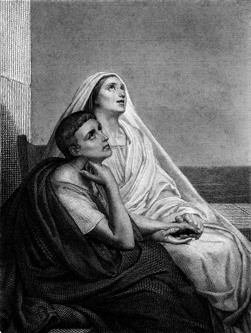 Heilige Monique mit Heiliger Augustinus - auf dem Frontispiz der Geschichte der Heiligen Monique von Abbe Bougaud, Librairie Poussielgue 1866 von Ary Scheffer