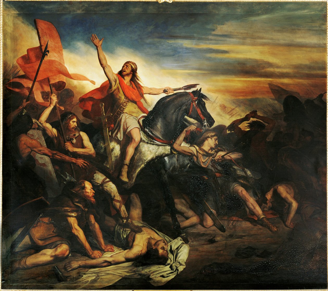 Die Schlacht von Tolbiac zwischen den Alemannen und den Franken von Siegbert von Ary Scheffer