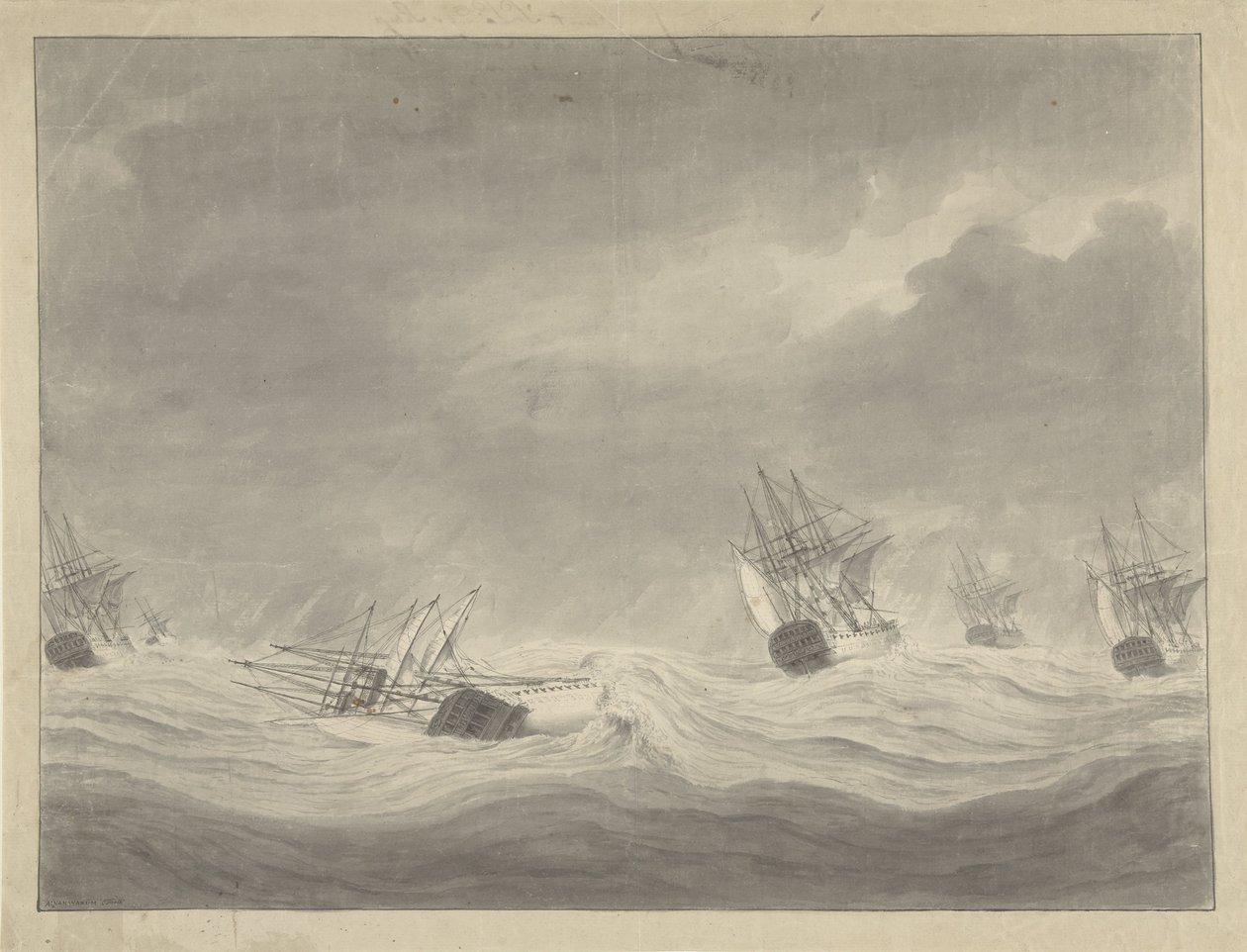 Der Untergang des Schiffes De Unie unter Kapitän Graf von Welderen in der Nordsee, 19. Oktober 1782 von Ary van Wanum