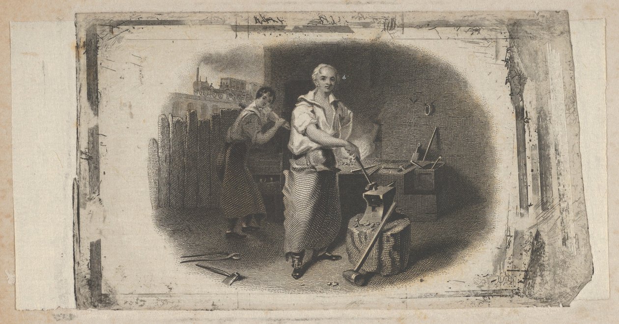 Banknotenvignette mit einem Schmied und einer Schmiede, ca. 1824-37 von Asher Brown Durand.