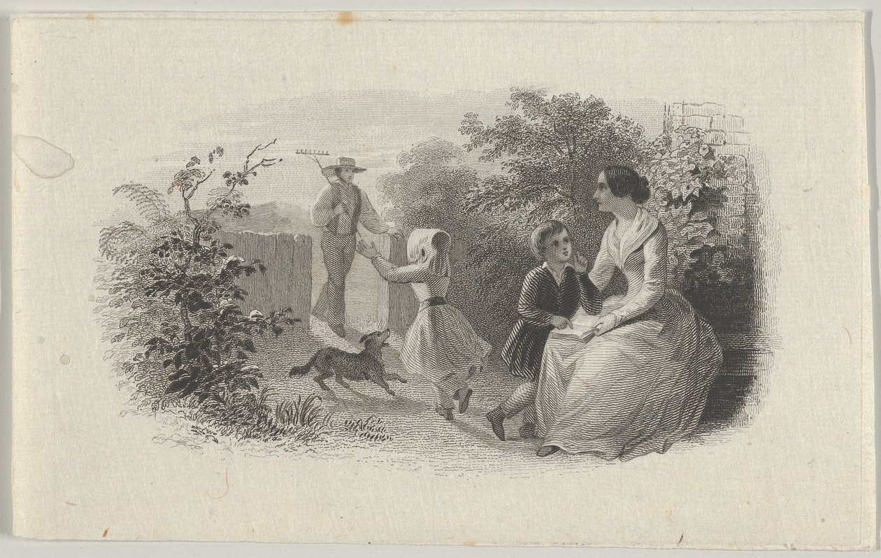 Banknoten-Vignette mit einer Familie in einem Garten, ca. 1824-37 von Asher Brown Durand.