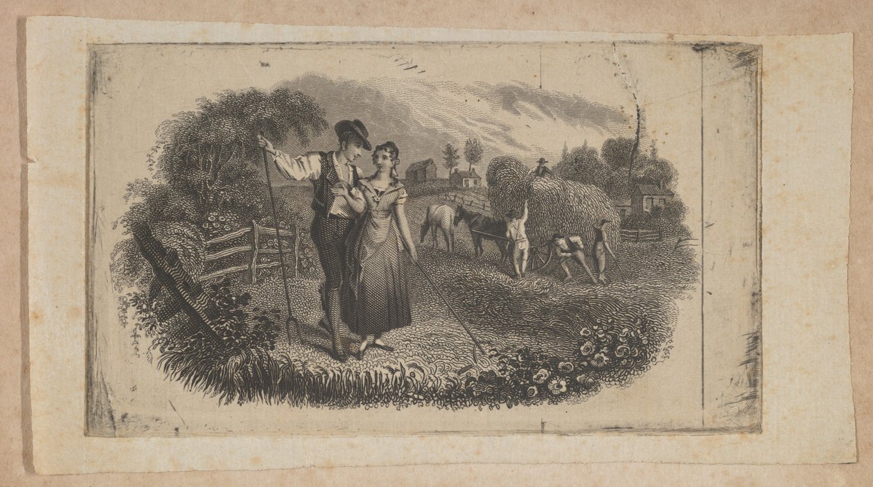 Banknoten-Vignette mit Heuarbeitern, die die ländliche Industrie symbolisieren von Asher Brown Durand.