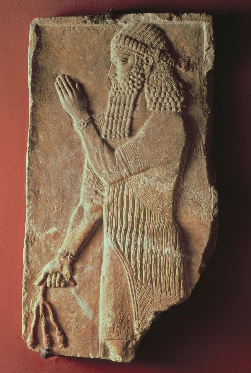 Priester mit einem Granatapfelbaumzweig, aus dem Palast von König Sargon II in Khorsabad, Irak, 722-705 v. Chr. von Assyrian