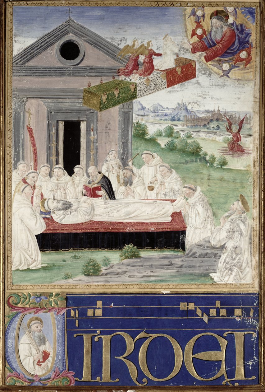 Das Begräbnis des Hl. Benedikt mit Hl. Romauld, 1502 von Attavante di Gabriello di Vanti di Bartolo