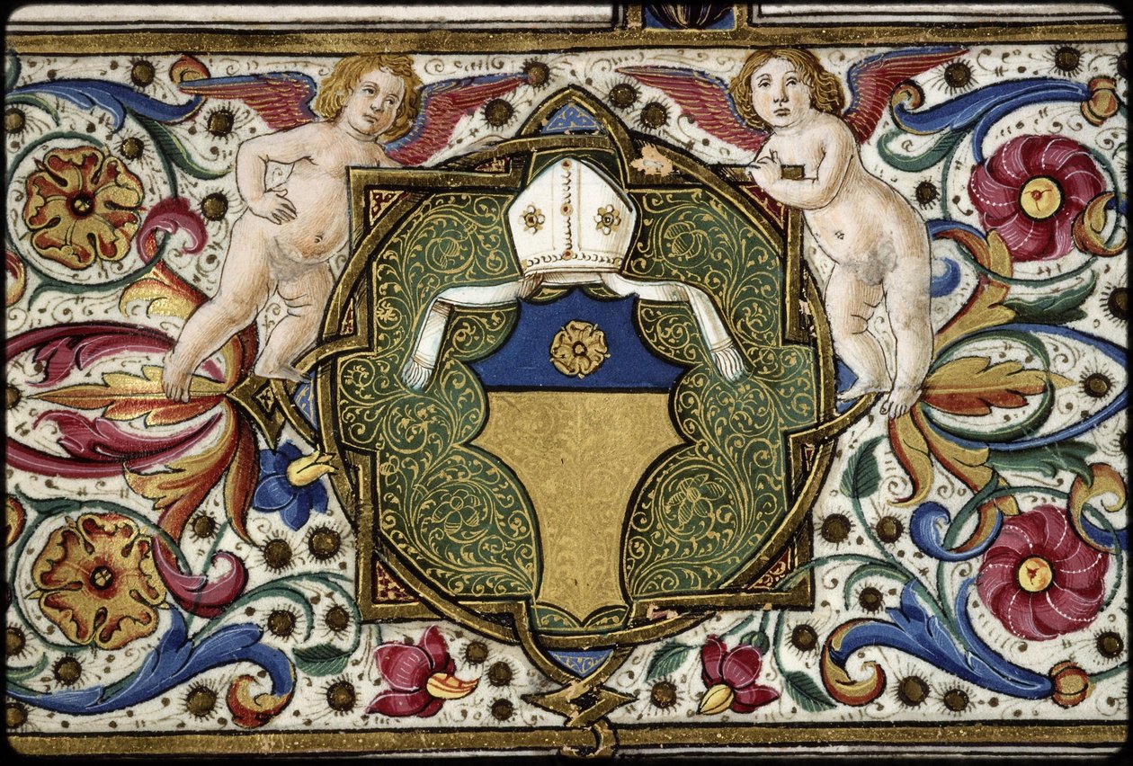 Missel de Thomas James: Detail der Waffen des Auftraggebers, „D