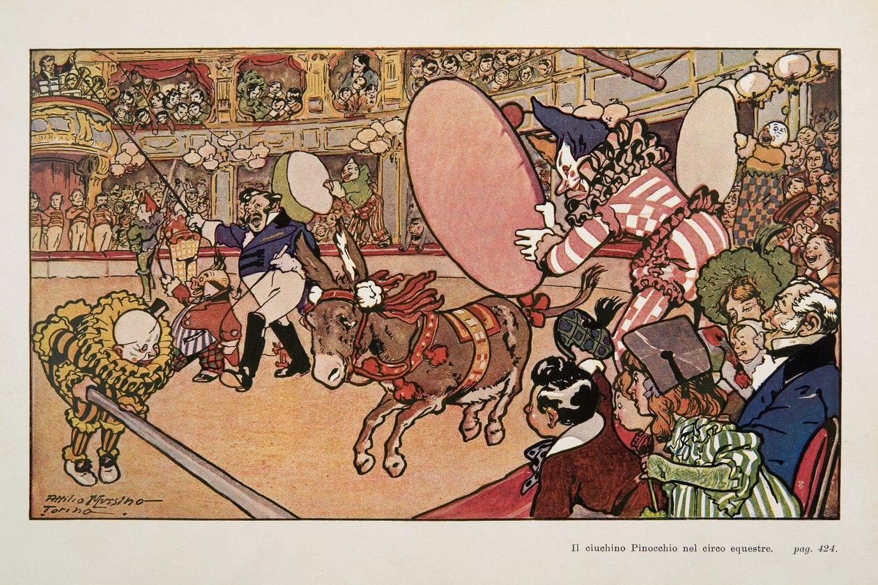 Zirkus und der Esel Pinocchio, Illustration aus Pinocchio von Attilio Mussino