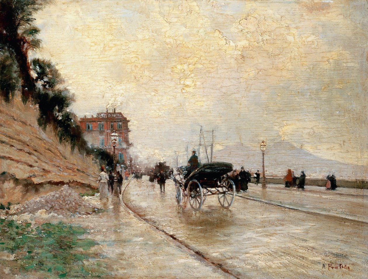 Kutsche auf der Promenade in Neapel von Attillo Pratella