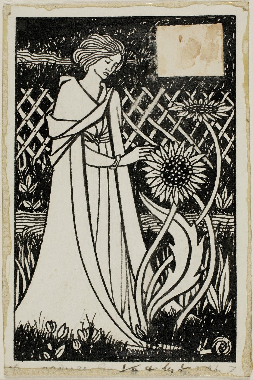 Dekorative Studie: Frau mit Sonnenblumen von Aubrey Beardsley