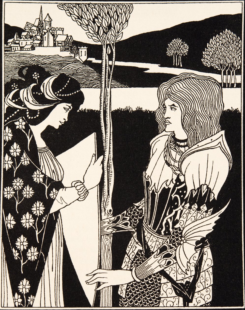 Wie Morgan Le Fay Sir Tristram einen Schild gab (Detail) von Aubrey Beardsley
