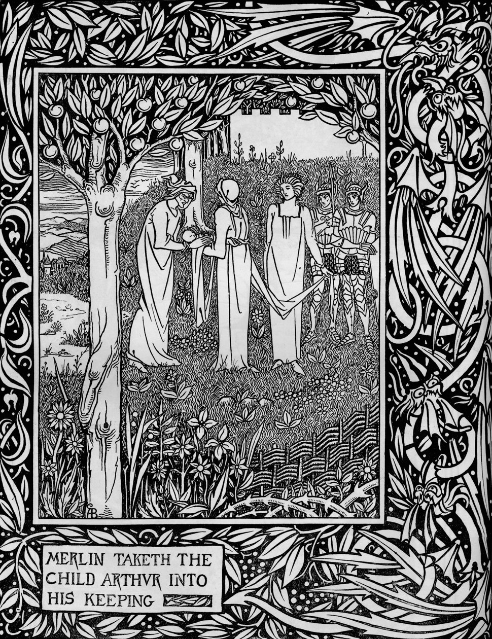 Merlin nimmt das Kind Arthur in seine Obhut, ca. 1893 von Aubrey Beardsley