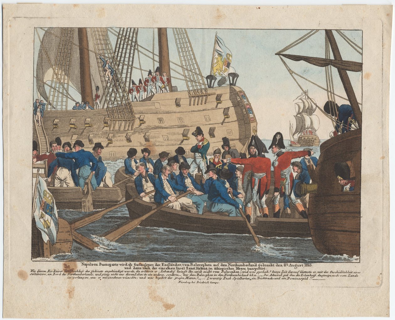 Napoleon Bonaparte als Gefangener der Engländer wird vom Bellerophon nach Northumberland gebracht, 8 von August Friedrich Andreas Campe