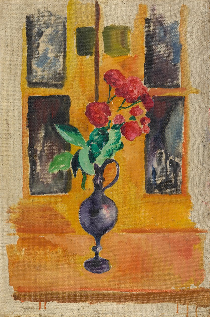 Japanische Rosen in blauem Glas von August Macke